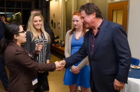 Stew Leonard meets with students
